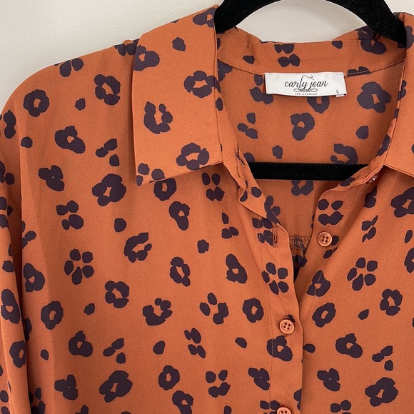 Carly Jean Los Angeles Lennox Leopard Print Rust Blouse - Size Large - Picture 2 of 7
